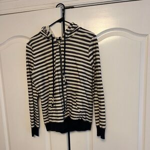 Lucky Brand Navy and White Striped Zip-Up Sweater Medium